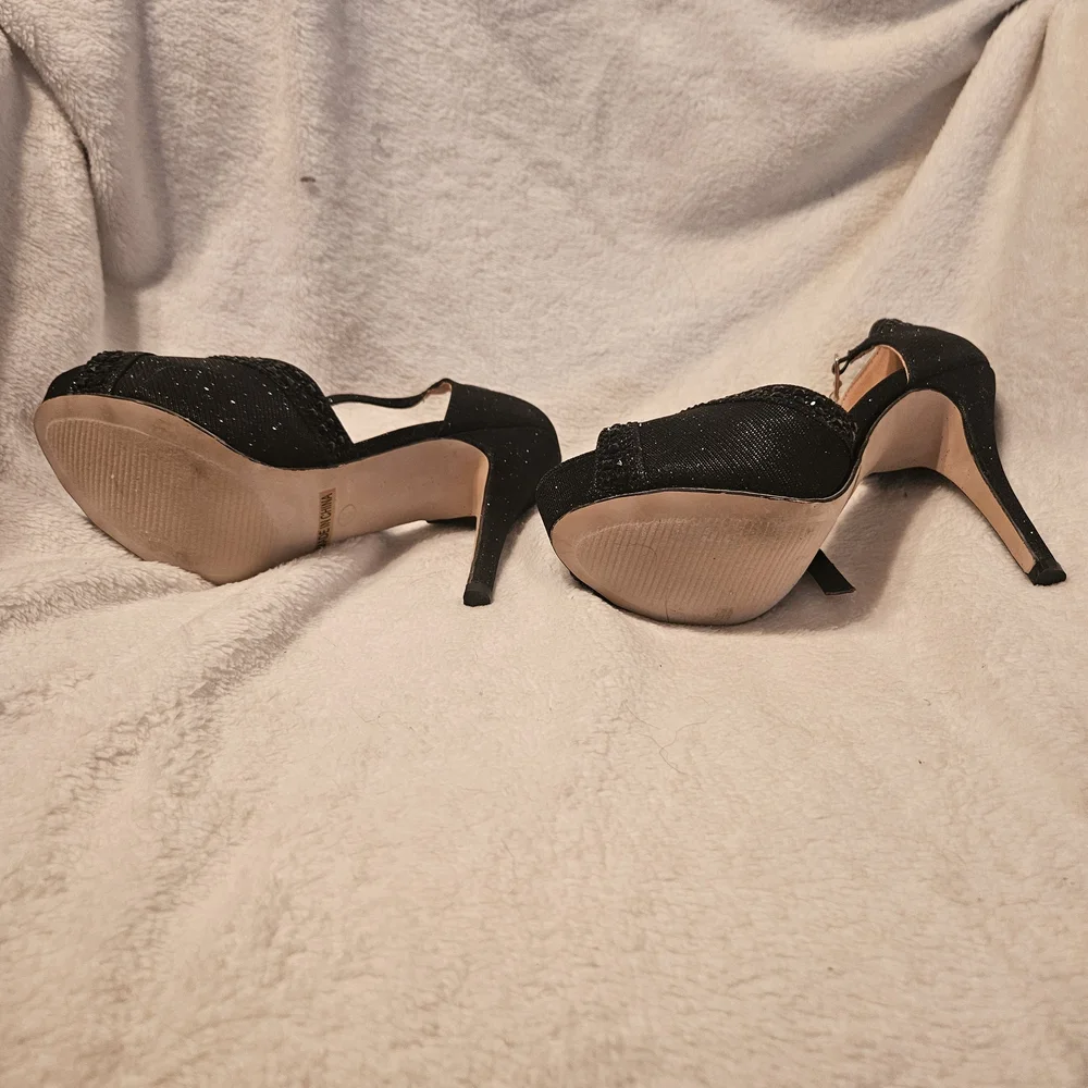 De Blossom Collection Sparkling Black Ankle Strap Heels